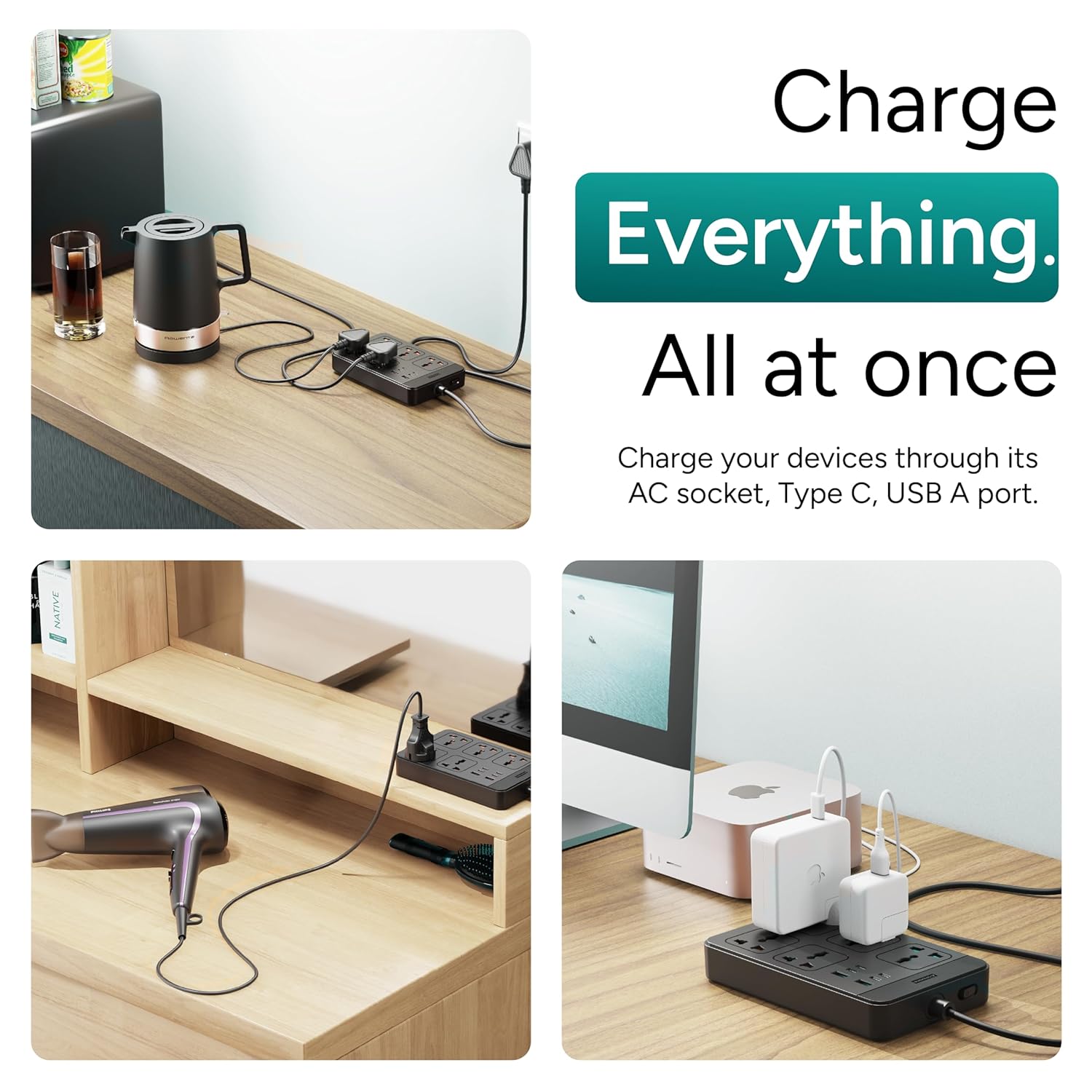Ambrane Extension Board, 4 Type C, 2 USB, 5 International Power Sockets (SmartStrip 2 Pro, Black)