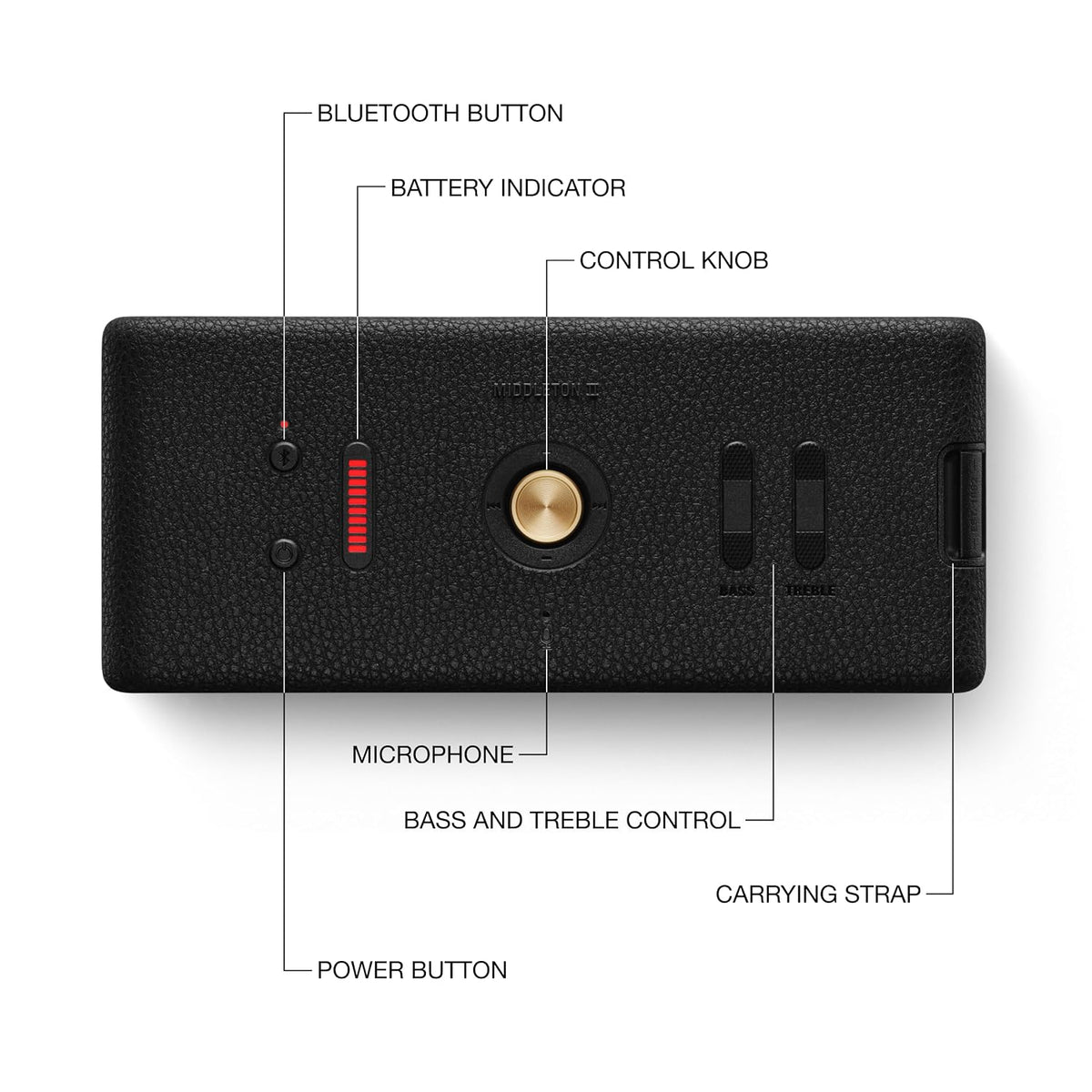 Marshall Middleton II Bluetooth Portable Bluetooth Speaker | Black and Brass