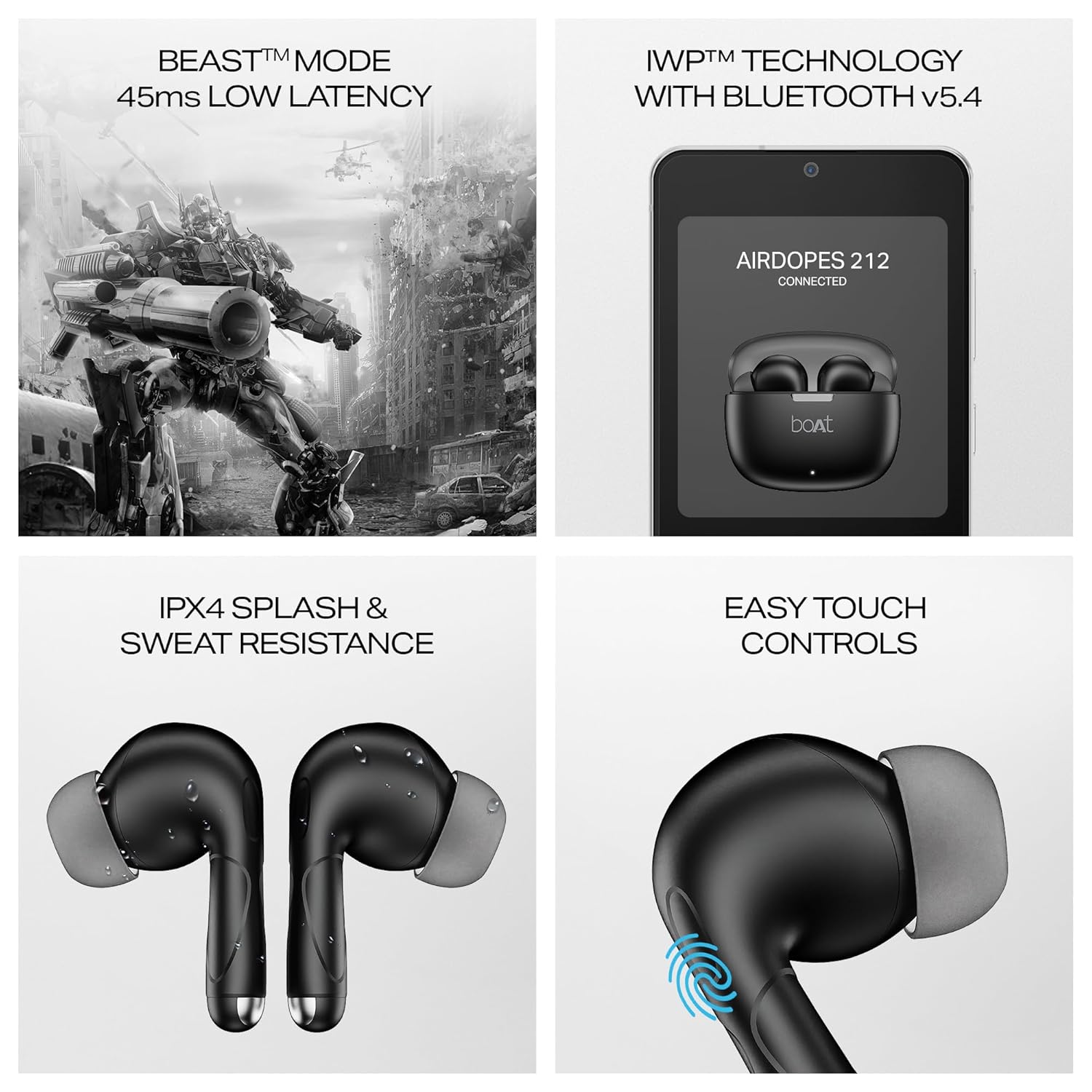 Boat Airdopes 212, 50H Battery, Bluetooth Earbuds