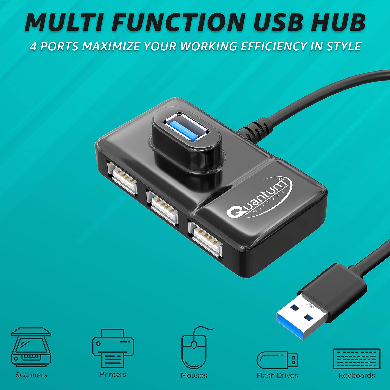 Quantum 4 Port USB Hub (1 Port 3.0 & 3 Port 2.0)