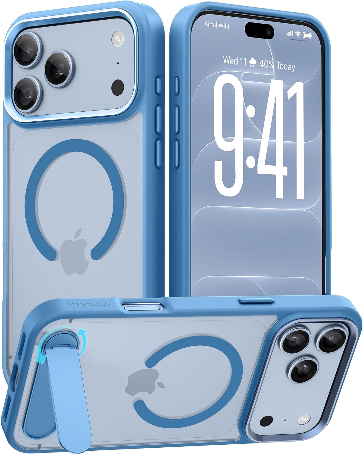Vaku Luxos® Orion Magpro TPU Back Cover Case for iPhone 18 Pro with Allow Metal Stand | Sky Blue