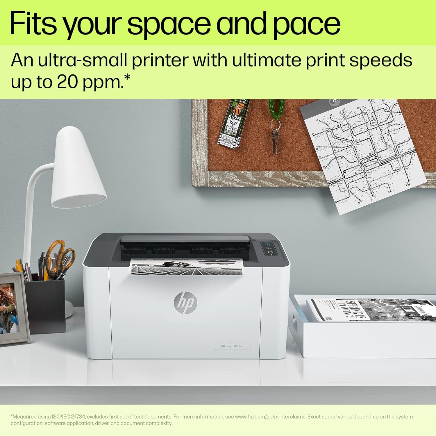 HP Laser 1008w Printer, Wireless, Single Function, Print, Hi-Speed USB 2.0, Up to 21 ppm, 150-sheet Input Tray, 100-sheet Output Tray, 10,000-page Duty Cycle