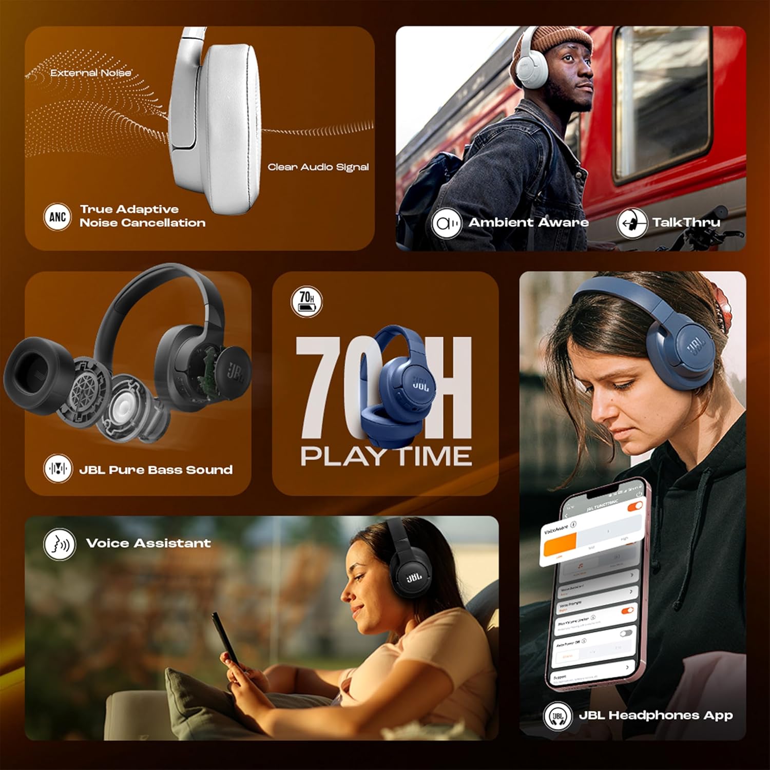 JBL Tune 770NC Wireless Over Ear ANC Headphones with Mic