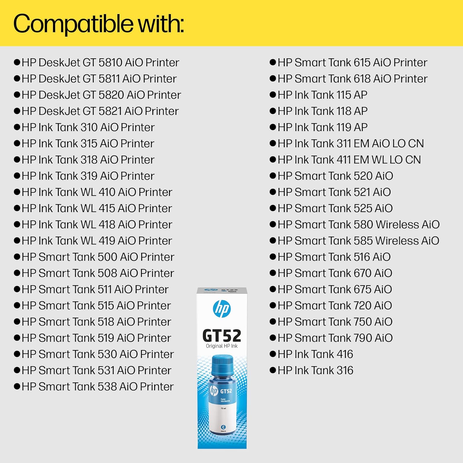 HP GT52 70-ML Cyan Original Ink Bottle