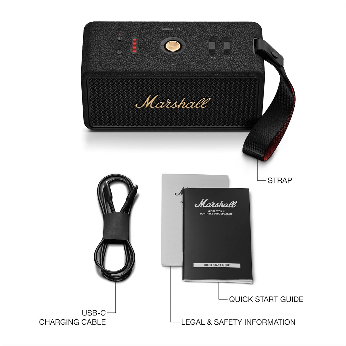 Marshall Middleton II Bluetooth Portable Bluetooth Speaker | Black and Brass