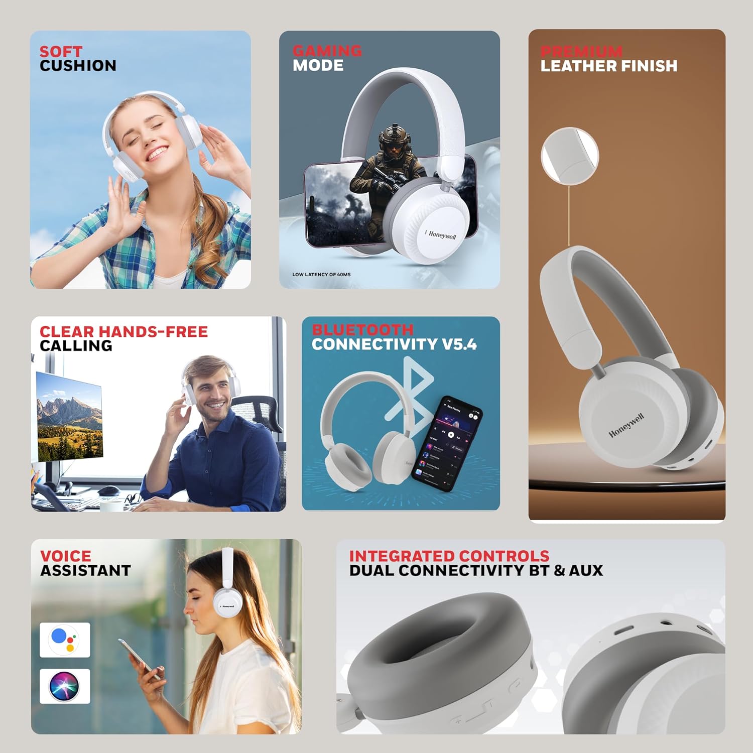 Honeywell Moxie V20 Bluetooth 5.4 Wireless On-Ear Headphones with Mic