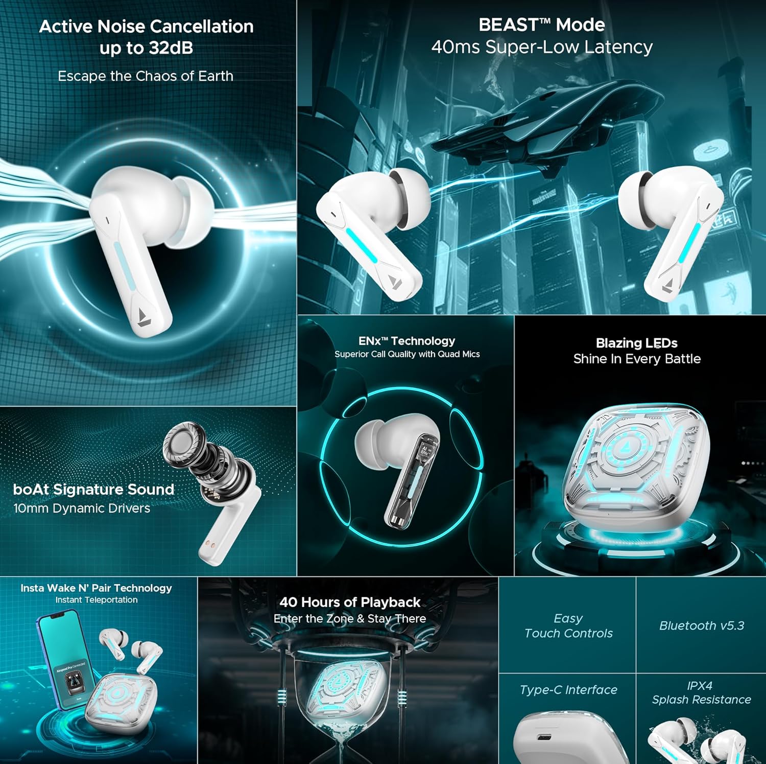 Boat Immortal Airspeed Pro Truly Wireless in- Ear Earbuds w/ 32dB ANC