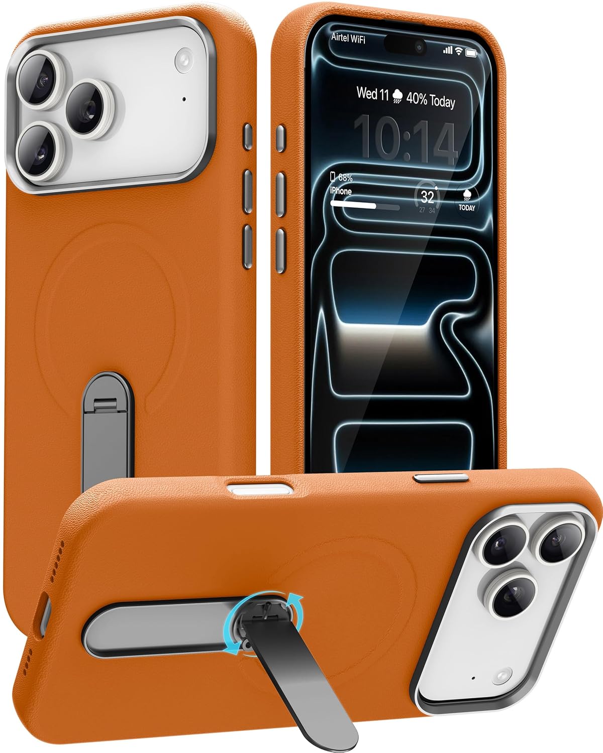 Vaku Luxos® Zayro Magpro Leather Back Cover Case for iPhone 17 Pro - Orange