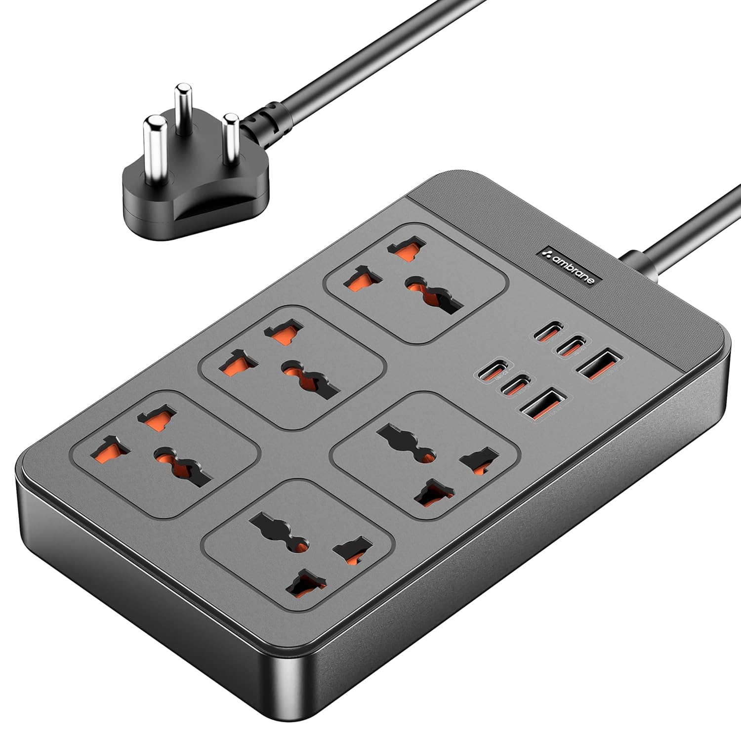 Ambrane Extension Board, 4 Type C, 2 USB, 5 International Power Sockets (SmartStrip 2 Pro, Black)