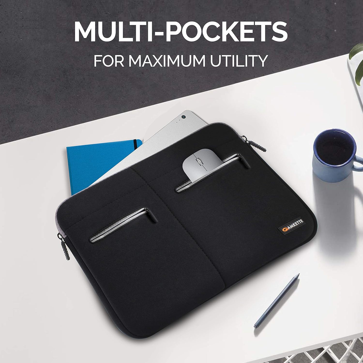 Amkette Neo Case 33.02 cm (13 inch) Multi Pocket Laptop Sleeve for MacBook Air & Pro, Laptops & Ultrabooks (Black - Grey)