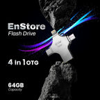 EVM 64GB 4-in-1 OTG Flash Drive | USB 3.0 100MB/s | Type-C Type-A Lightning Micro USB | for iPhone Android Laptop | 10 Year Warranty (EVM4D/64G)