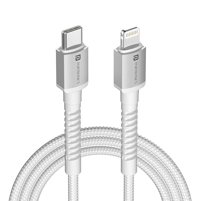 Portronics Konnect X 27W Type-C to Lightning Cable 2M – Fast Charging & Data Sync Cable