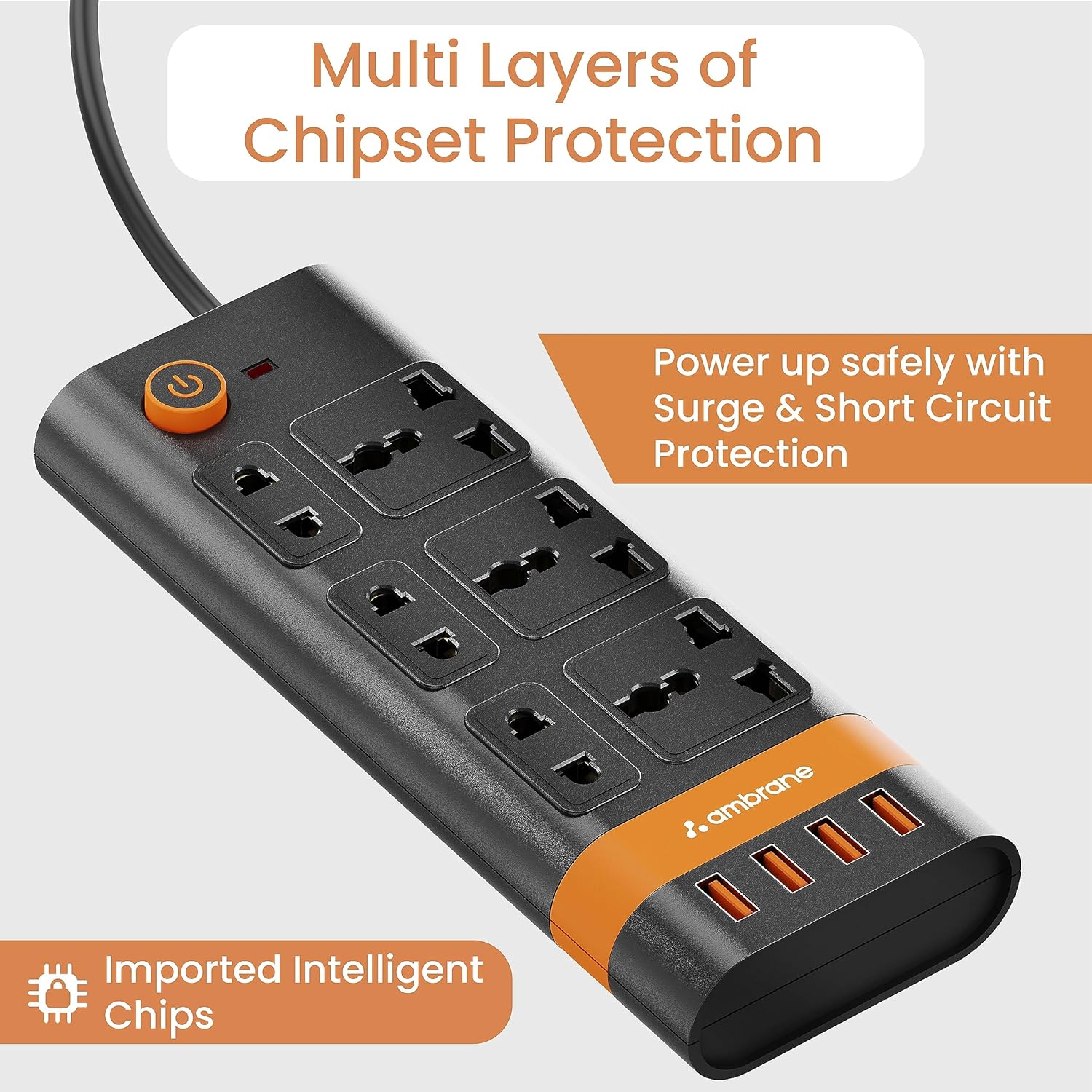 Ambrane Extension Board, 10 Ports with 4 USB Ports + 6 Power Sockets