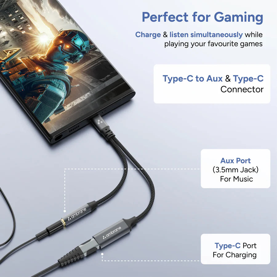 Ambrane AOTG-CX2 USB Type-C to 3.5mm AUX & USB Type-C Audio Adapter