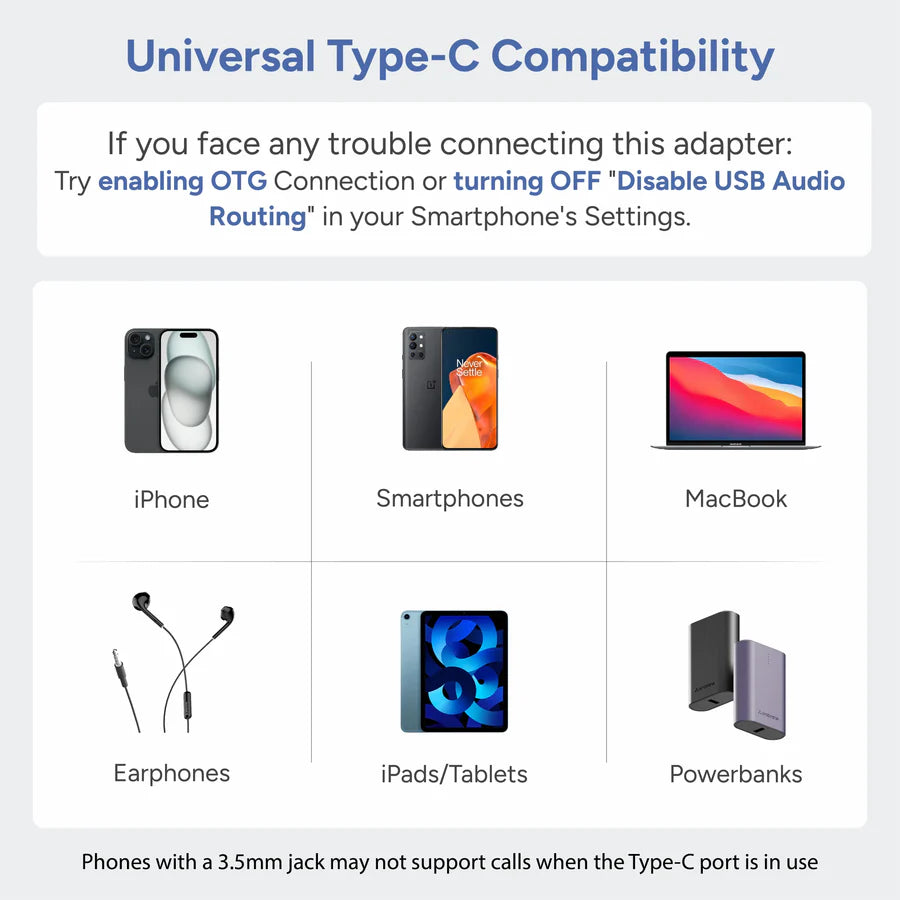 Ambrane AOTG-CX2 USB Type-C to 3.5mm AUX & USB Type-C Audio Adapter