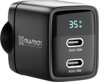 Muvtech Air Dash Mini PD35W Charger – Dual USB-C Fast Charging Adapter (Black)