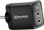 Muvtech Air Dash Mini PD35W Charger – Dual USB-C Fast Charging Adapter (Black)