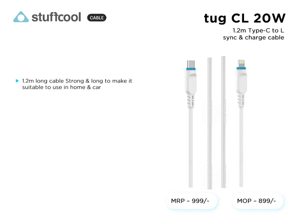 Stuffcool TUG USB-C to Lightning Cable White