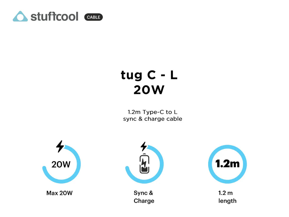 Stuffcool TUG USB-C to Lightning Cable White
