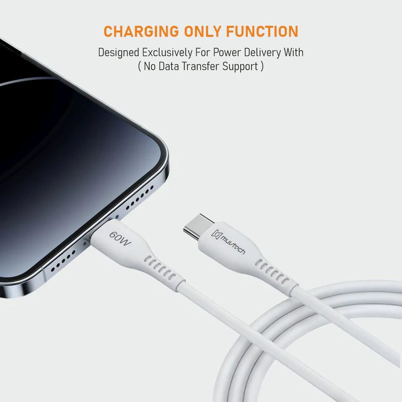 Muvtech CORD-X USB-C to USB-C Cable – 60W Fast Charging Cable (White)