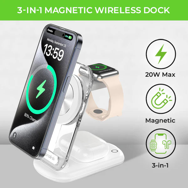 UltraProlink Vylis Crystal – 20W MagSafe 3-in-1 Wireless Charger