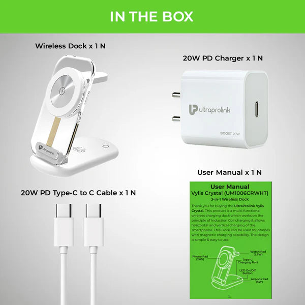 UltraProlink Vylis Crystal – 20W MagSafe 3-in-1 Wireless Charger