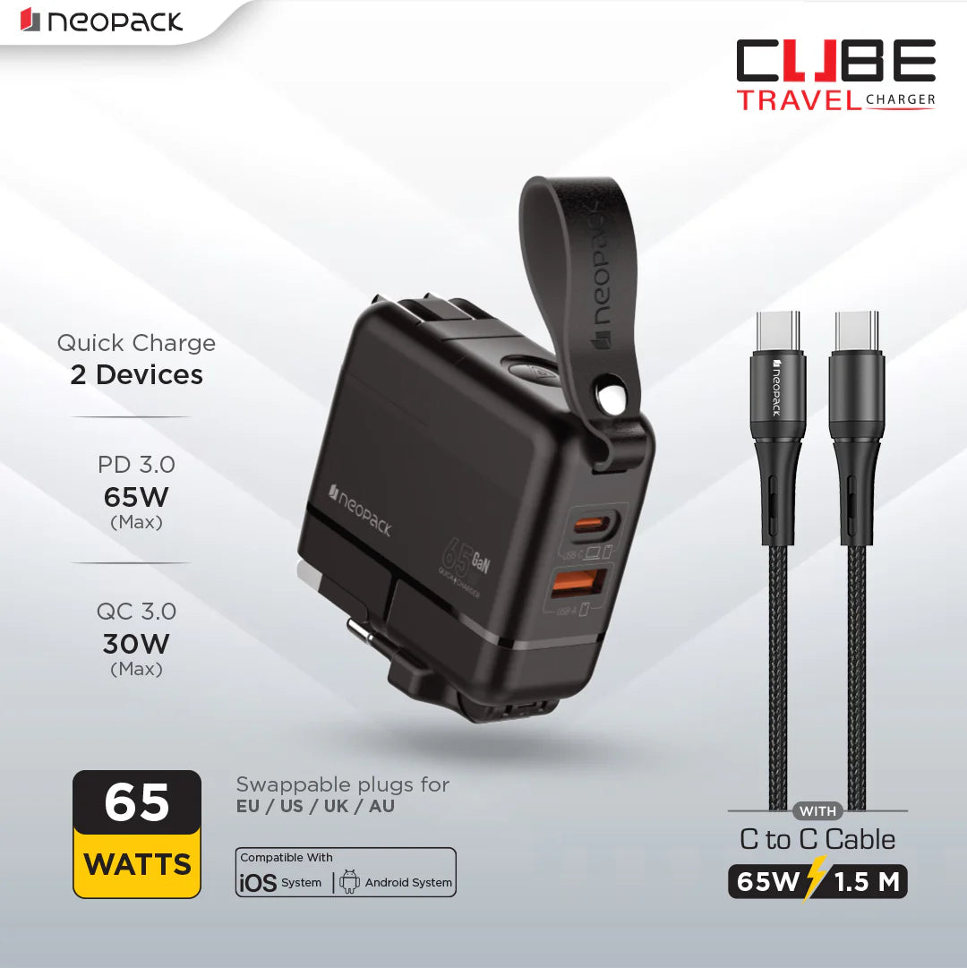 Neopack Power Cube 65W Charger – GaN Dual Port Fast Charging Adapter