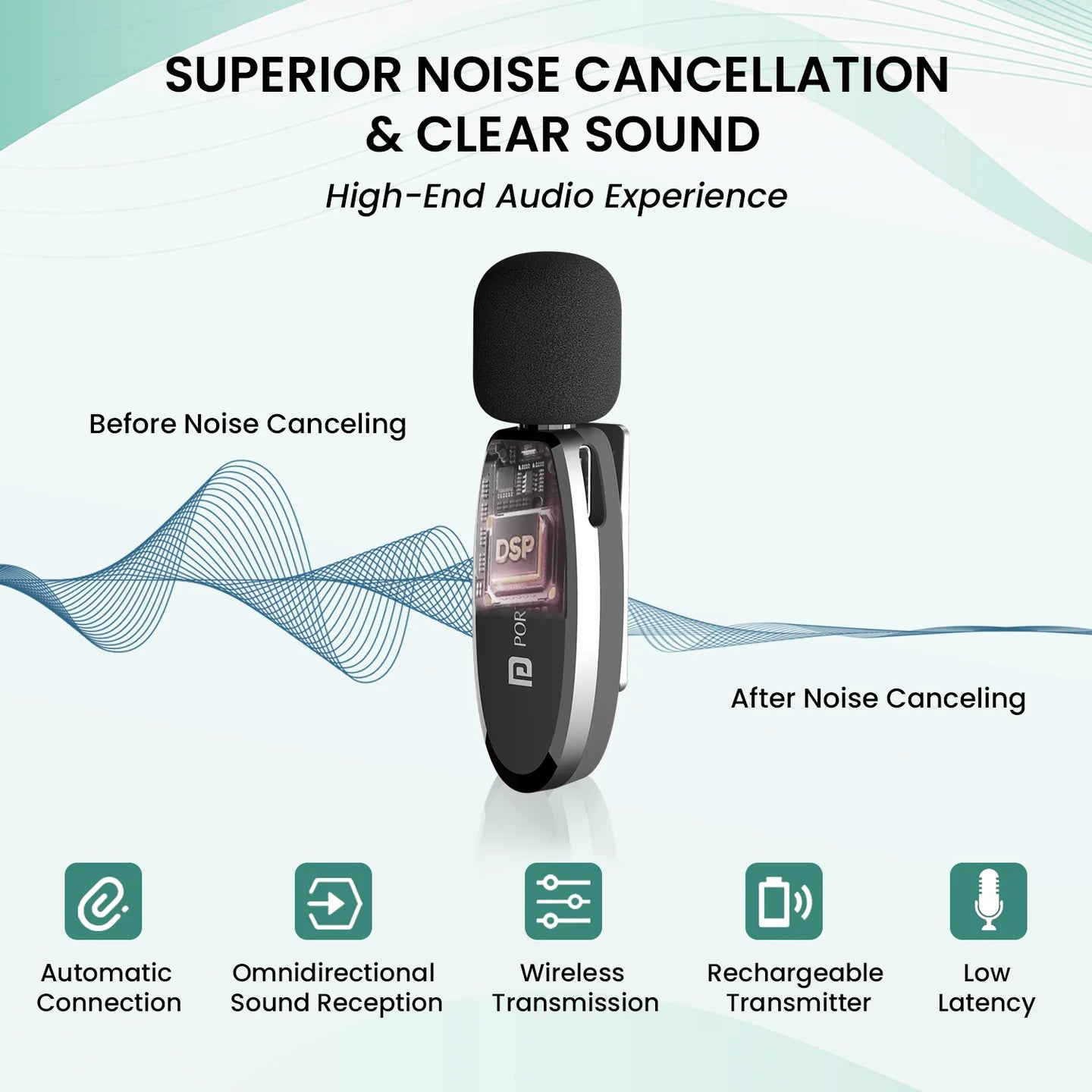 Portronics Dash 7 AI Wireless Microphone Black