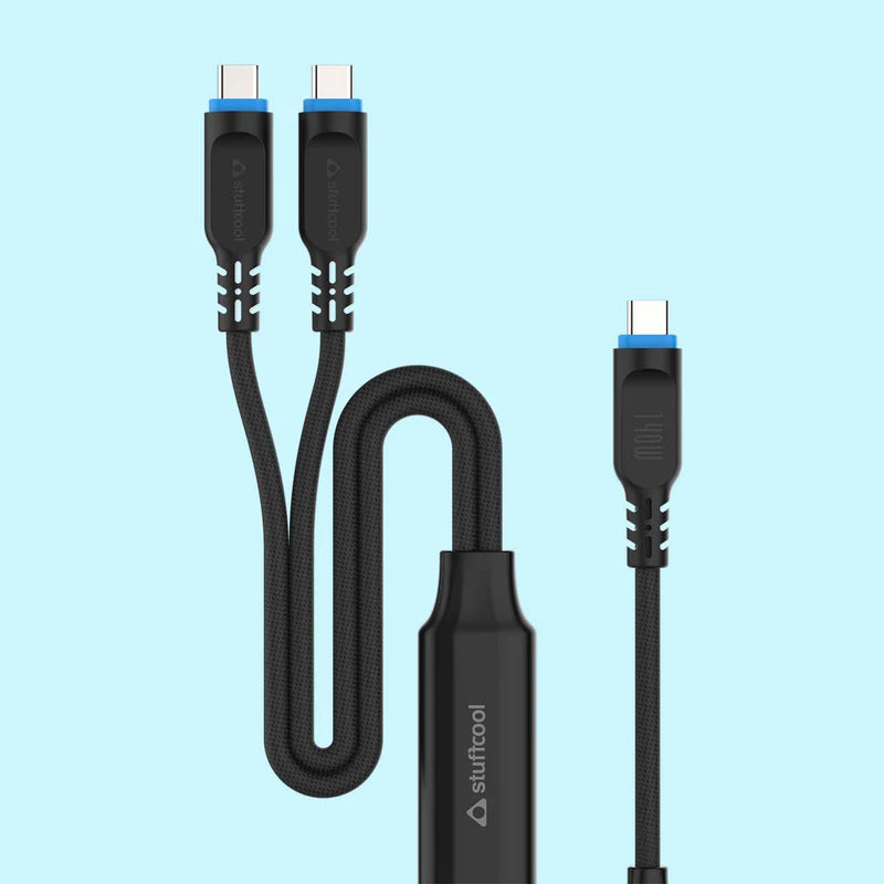 Stuffcool Duplo 2-in-1 140W USB-C Cable – Dual Type-C Fast Charging Cable