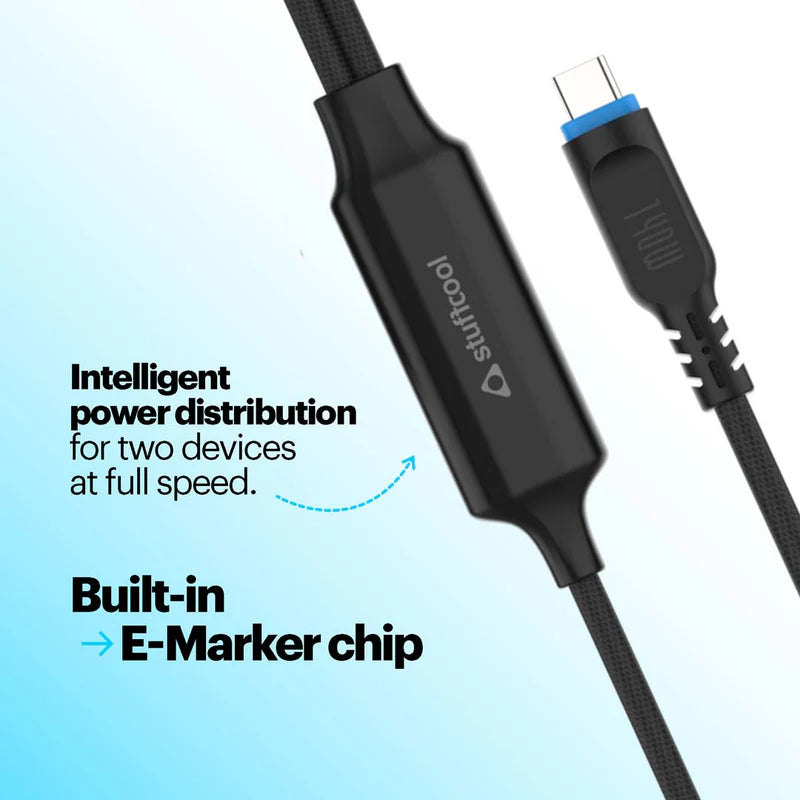 Stuffcool Duplo 2-in-1 140W USB-C Cable – Dual Type-C Fast Charging Cable