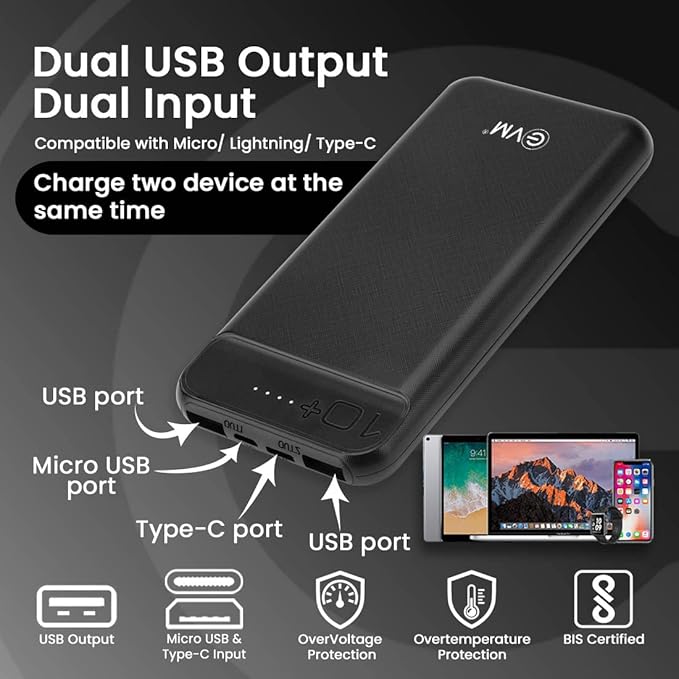 EVM EnCharge 10000mAh Power Bank Black