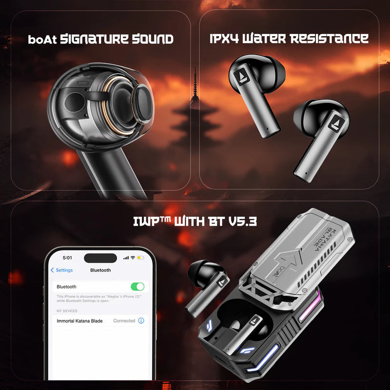 boAt Immortal Katana Blade 2.0 Gaming True Wireless Earbuds (Gray)