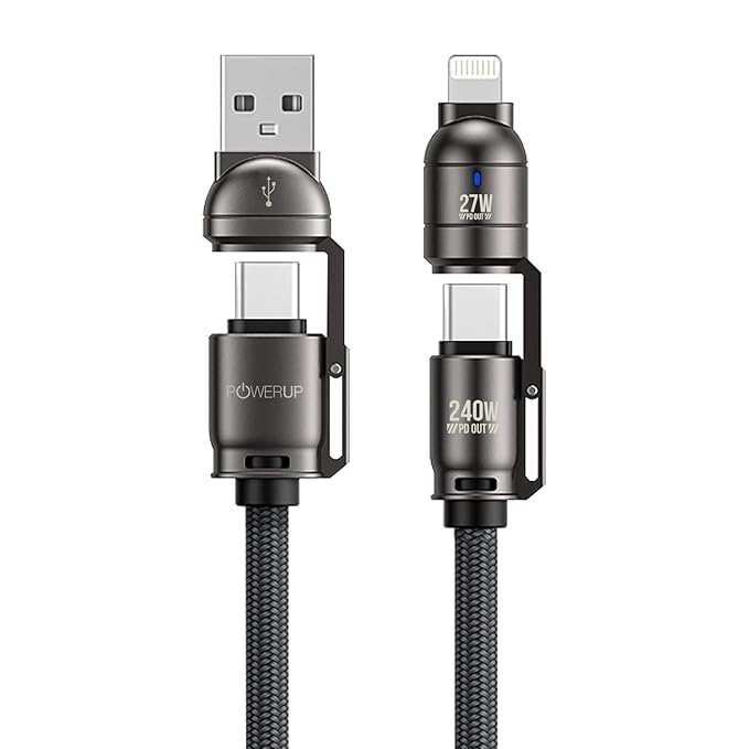 GRIPP PowerUp Konnect 4-in-1 Cable – Fast Charging & Data Sync Cable (Black)