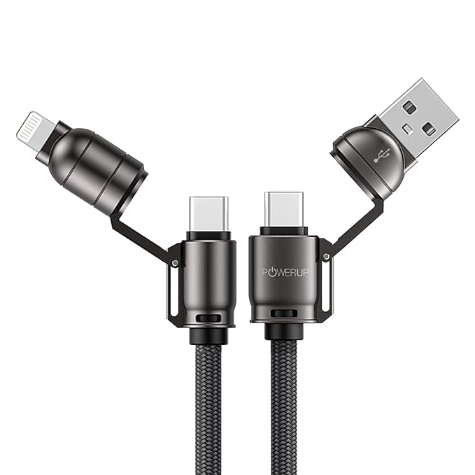 GRIPP PowerUp Konnect 4-in-1 Cable – Fast Charging & Data Sync Cable (Black)