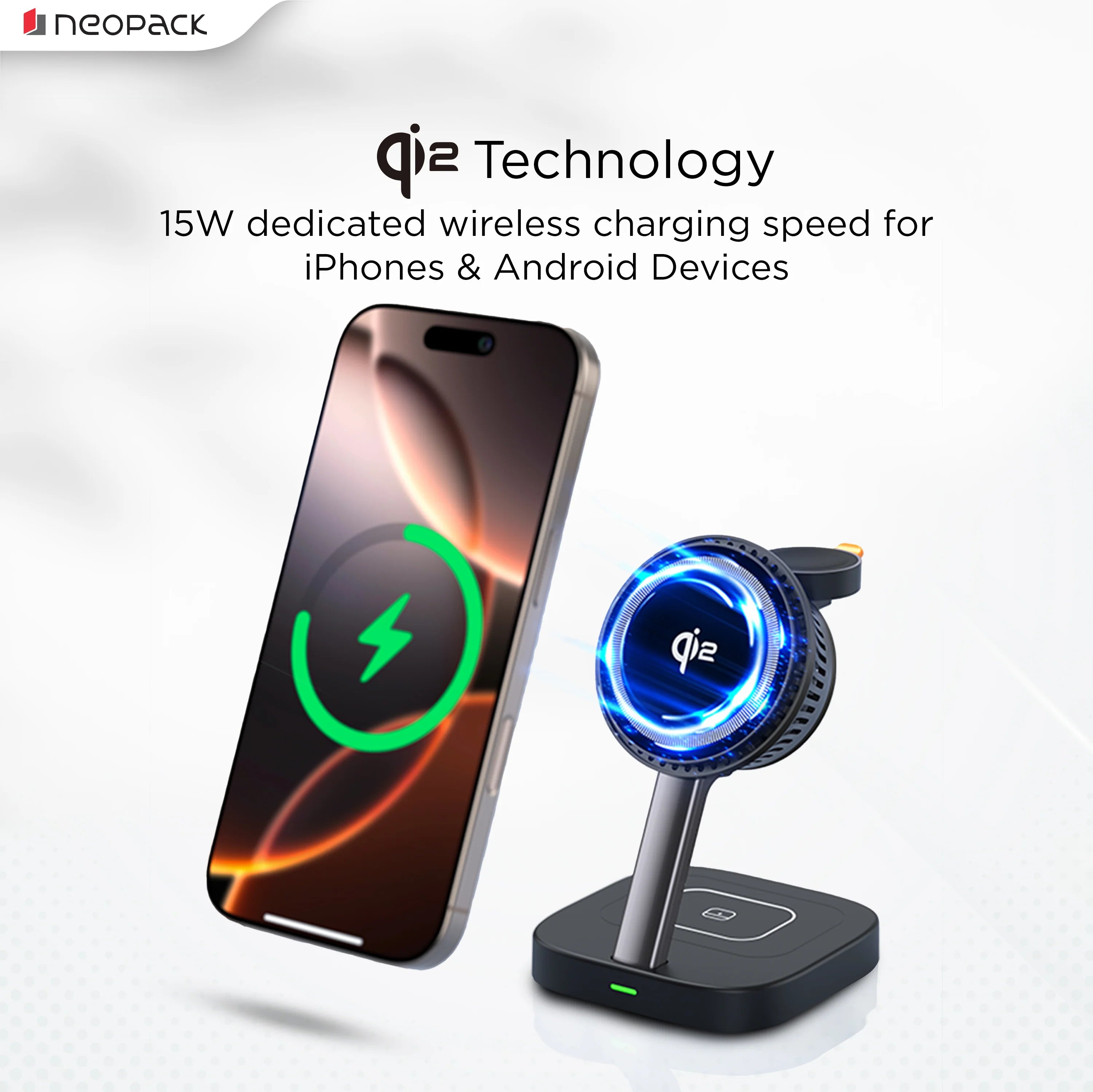 Neopack ICEMag 3-in-1 22.5W Wireless Charger – Qi2 Magnetic Charging Station (Black)