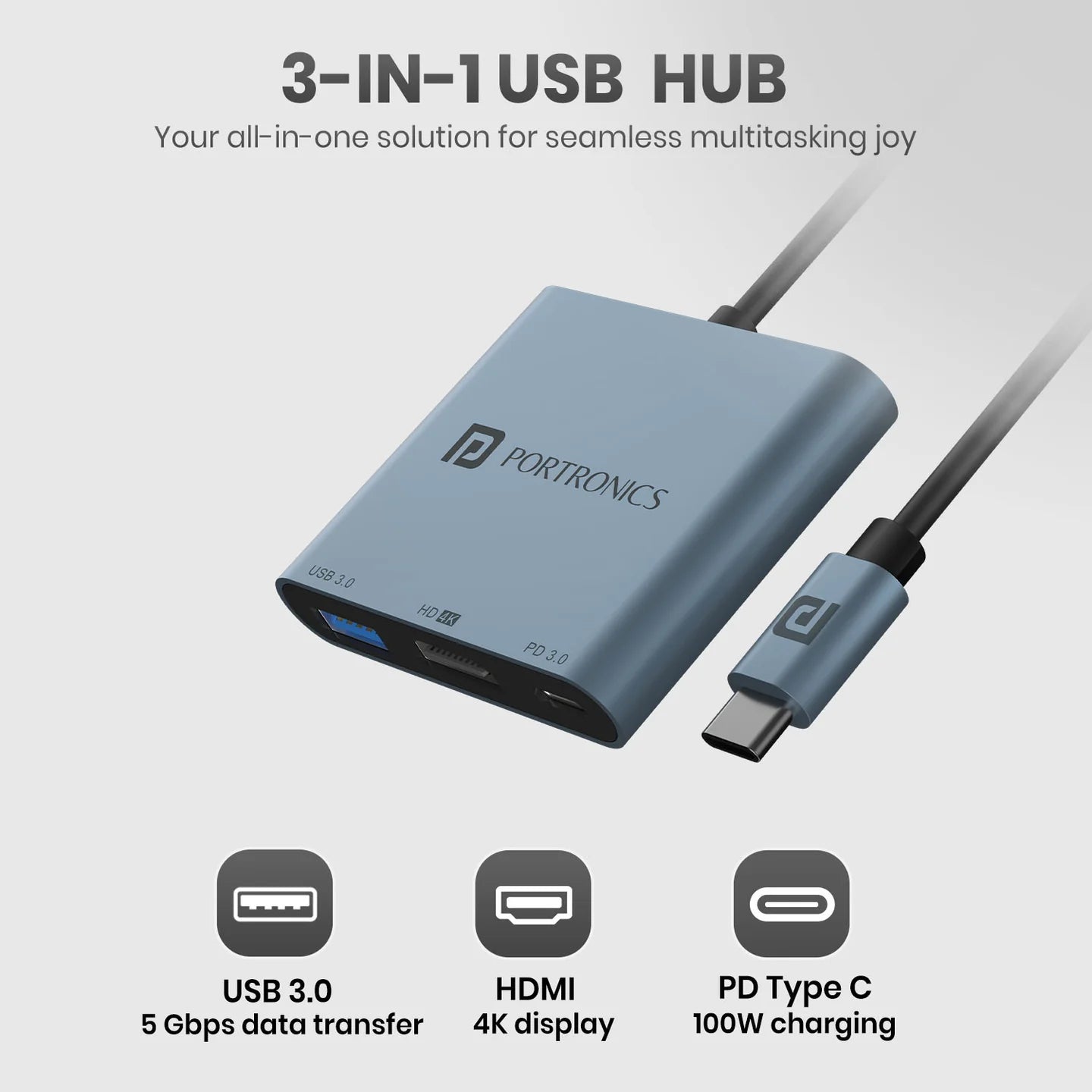 Portronics C-Konnect Plus POR 2187 3-in-1 USB-C Hub