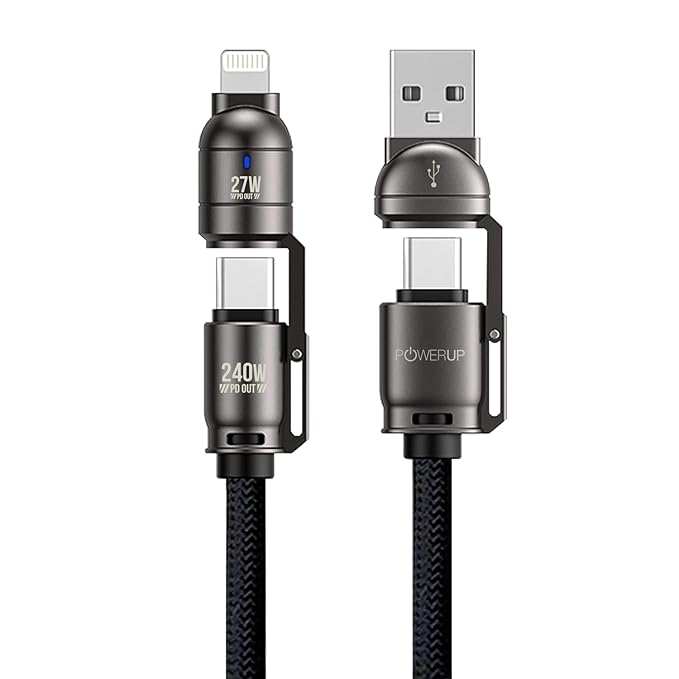 GRIPP PowerUp Lanyard 4-in-1 Cable – Fast Charging & Data Sync Cable (Black)