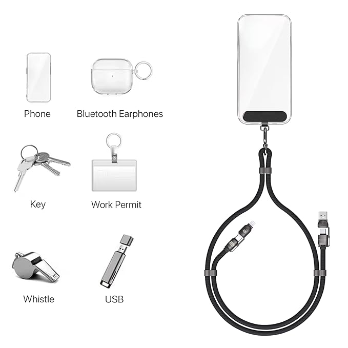 GRIPP PowerUp Lanyard 4-in-1 Cable – Fast Charging & Data Sync Cable (Black)
