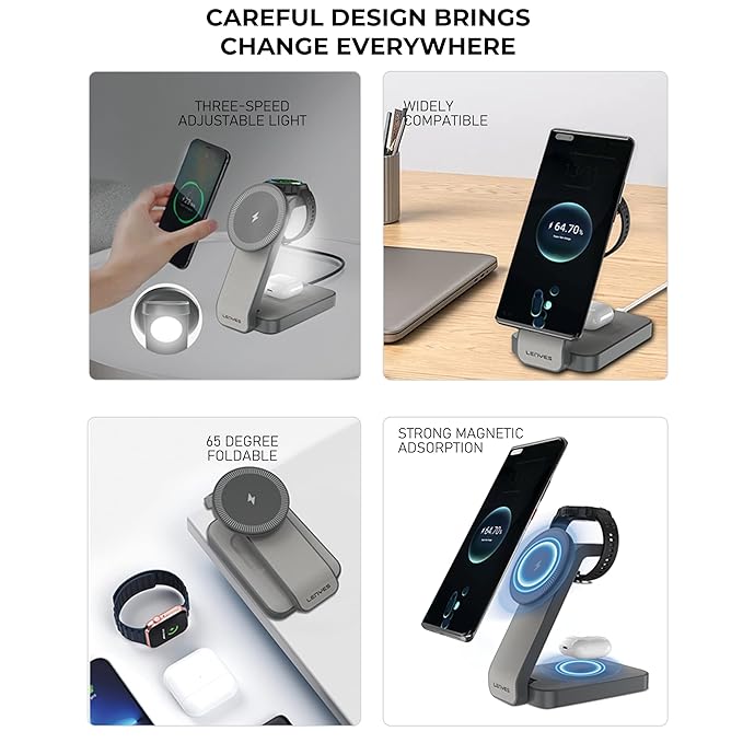 Lenyes Magnetic Wireless 15W Charger PW313 – Foldable 3-in-1 Wireless Charging Station