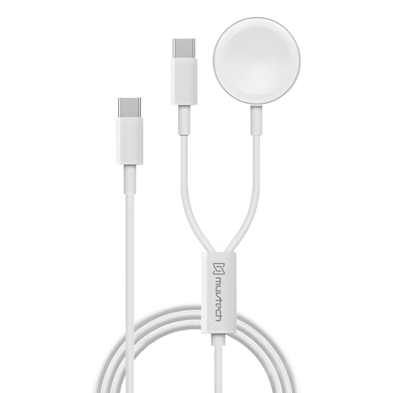 Muvtech VIXO 2-in-1 Watch Charge Cable – USB-C Fast Charging Cable (White)