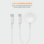 Muvtech VIXO 2-in-1 Watch Charge Cable – USB-C Fast Charging Cable (White)