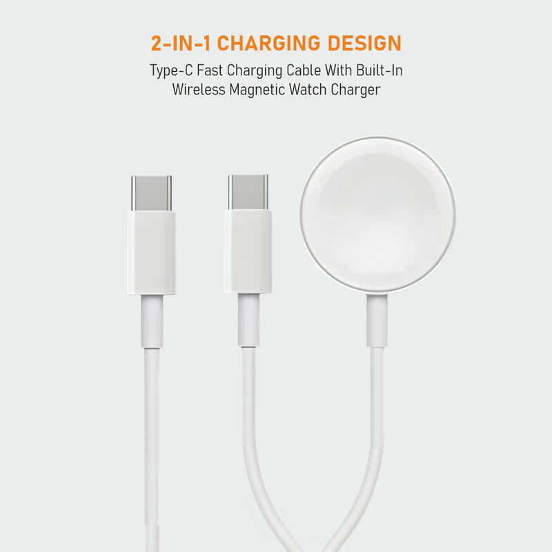 Muvtech VIXO 2-in-1 Watch Charge Cable – USB-C Fast Charging Cable (White)