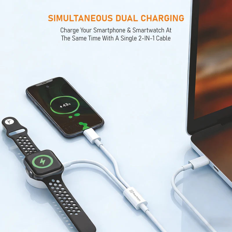 Muvtech VIXO 2-in-1 Watch Charge Cable – USB-C Fast Charging Cable (White)