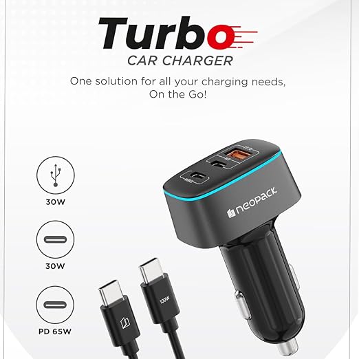 Neopack Turbo Metal 95W Car Charger – USB & Type-C PD Super Fast Charging