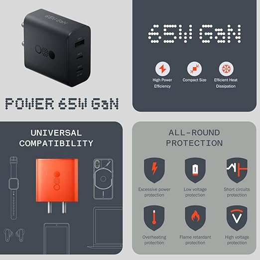 Nothing Power 65W Charger – GaN 3-Port Fast Charging Adapter (Dark Grey)