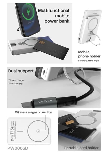 Lenyes PW0006D 5000mAh Magnetic Wireless Power Bank