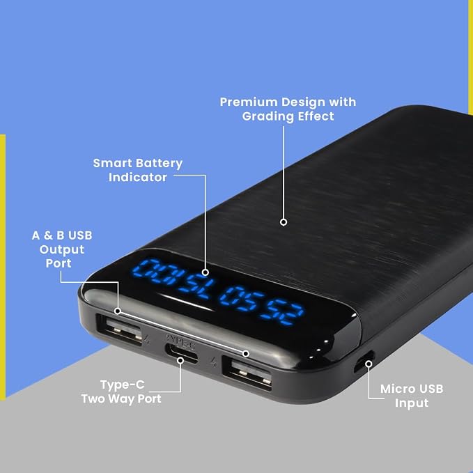 Reverb Luxe Volttorch 10000mAh Fast Charging Power Bank Black