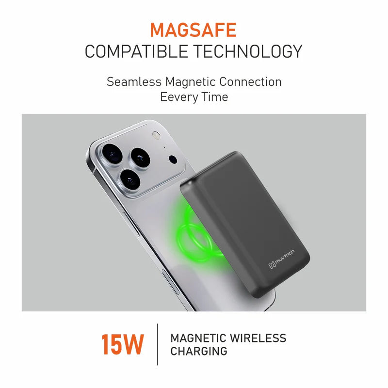 Muvtech Slim II 10000mAh Magnetic Wireless Power Bank Gray