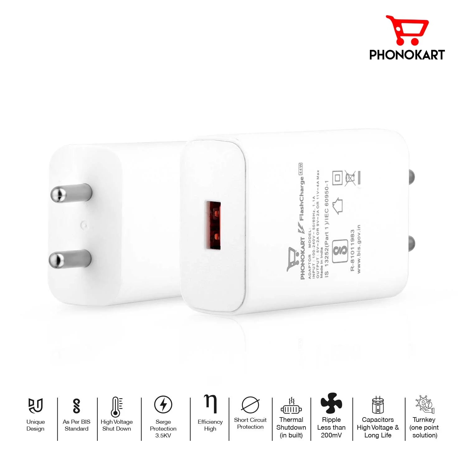 Phonokart Type-C SOLO 44 Charger – 44W Fast Charging Adapter