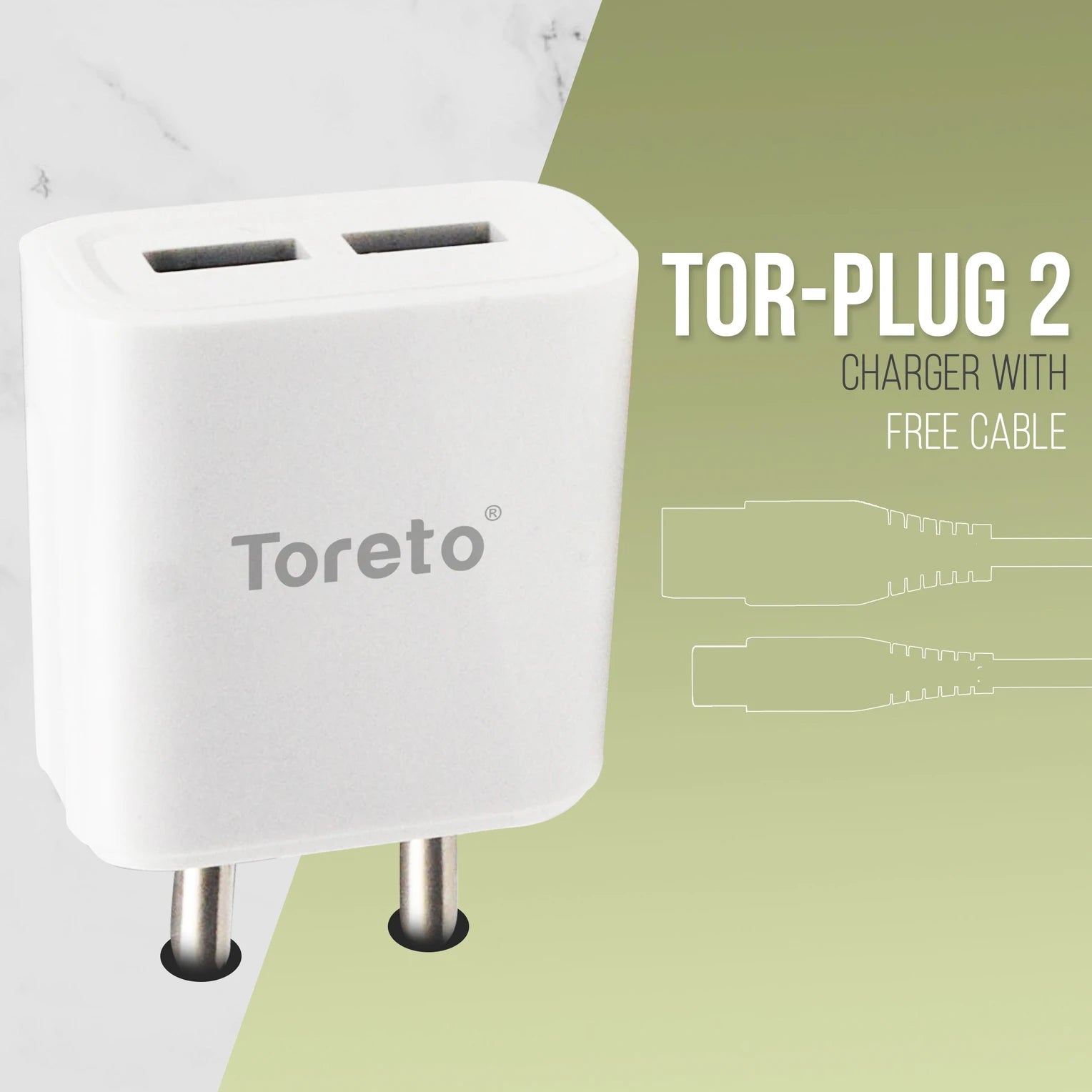 Toreto TOR-PLUG 2 TOR-537 – Dual USB Fast Charging Wall Adapter